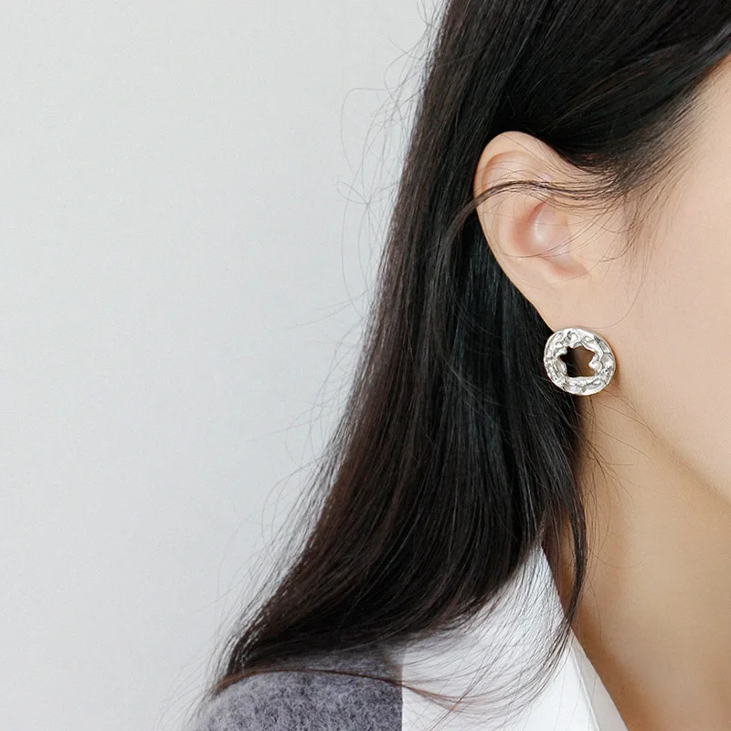 Женские серьги-гвоздики из серебра 100% пробы геометрические круглые серьги