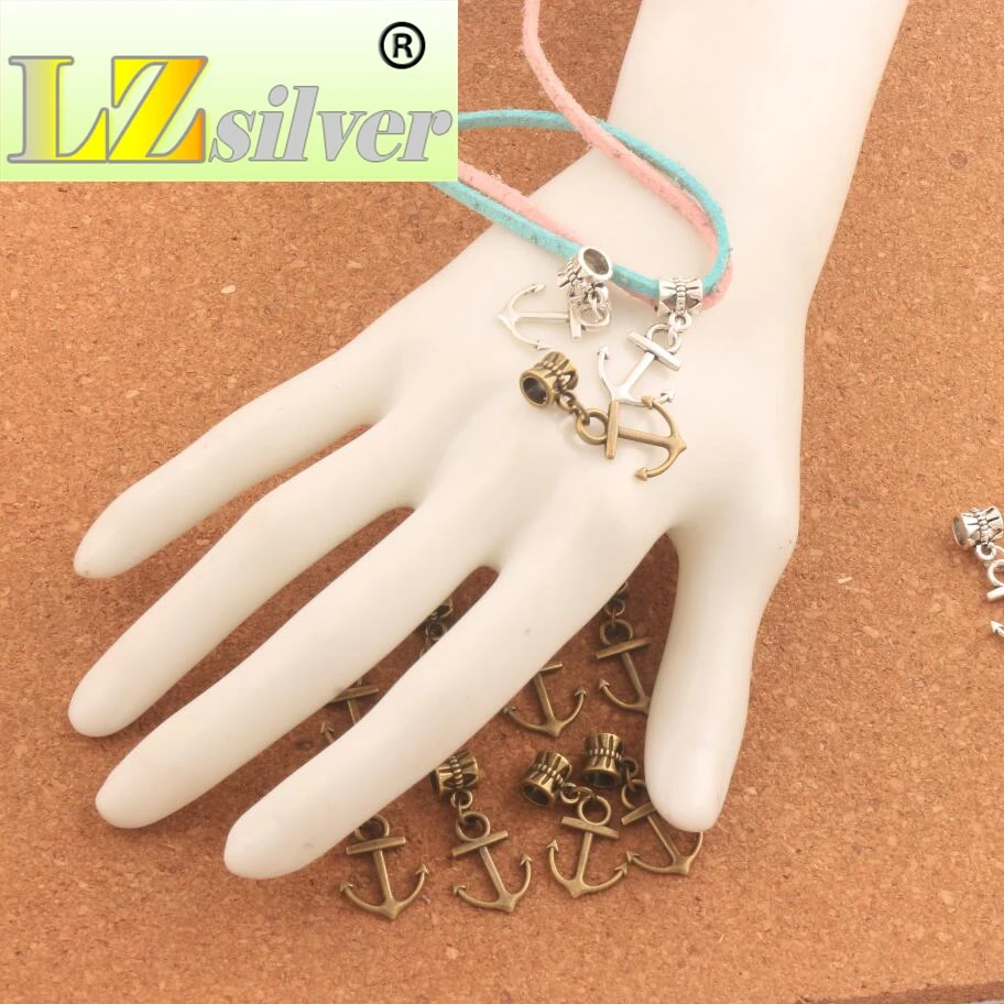 Anchor Hope Big Hole Beads 15x29 mm 100PCS Zinc Alloy Dangle Fit European Charm Bracelets Jewelry DIY B143