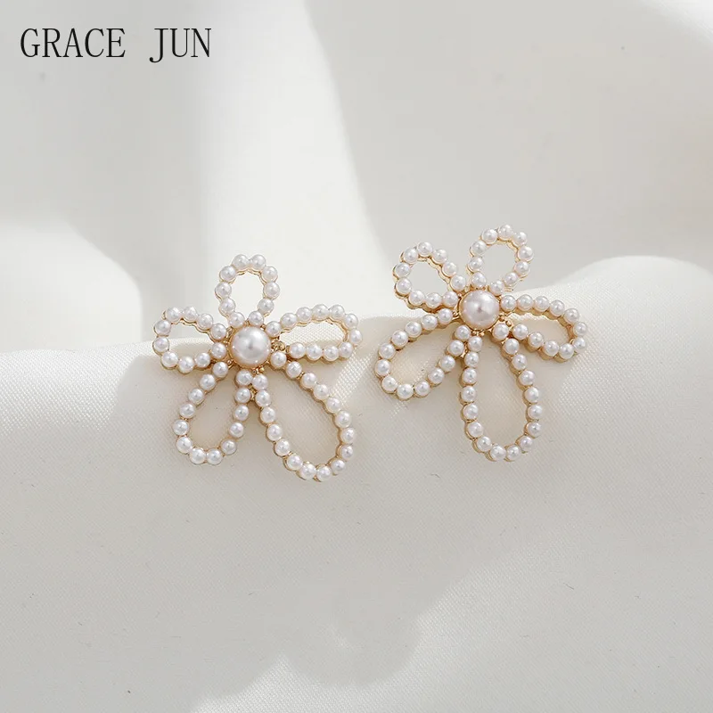 

Женские серьги-клипсы GRACE JUN, серьги-кафффы золотого цвета с жемчугом, эффектные серьги-каффы для пирсинга