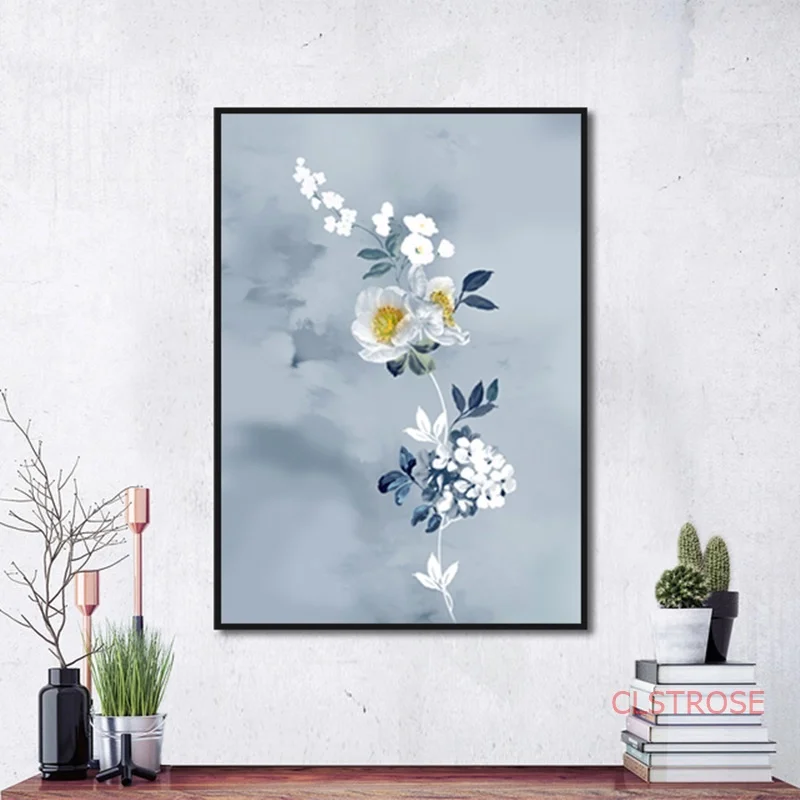 Декор в скандинавском стиле домашнее искусство свежие синие и белые цветы