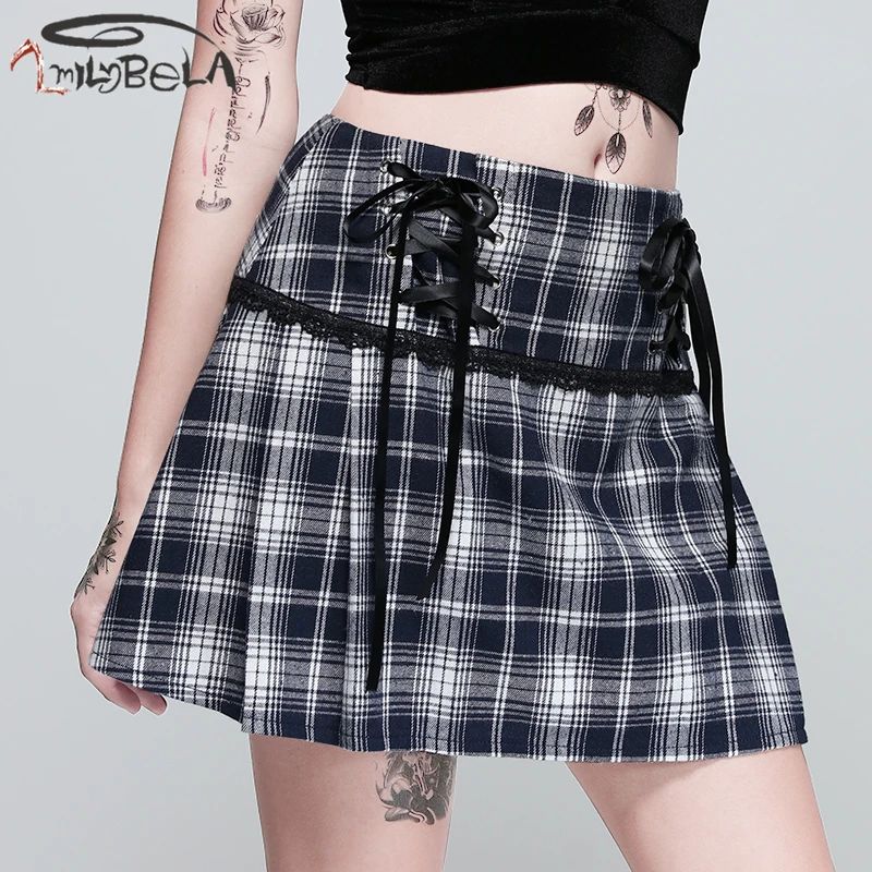ImilyBela повседневная клетчатая мини-юбка женская готическая кружевная