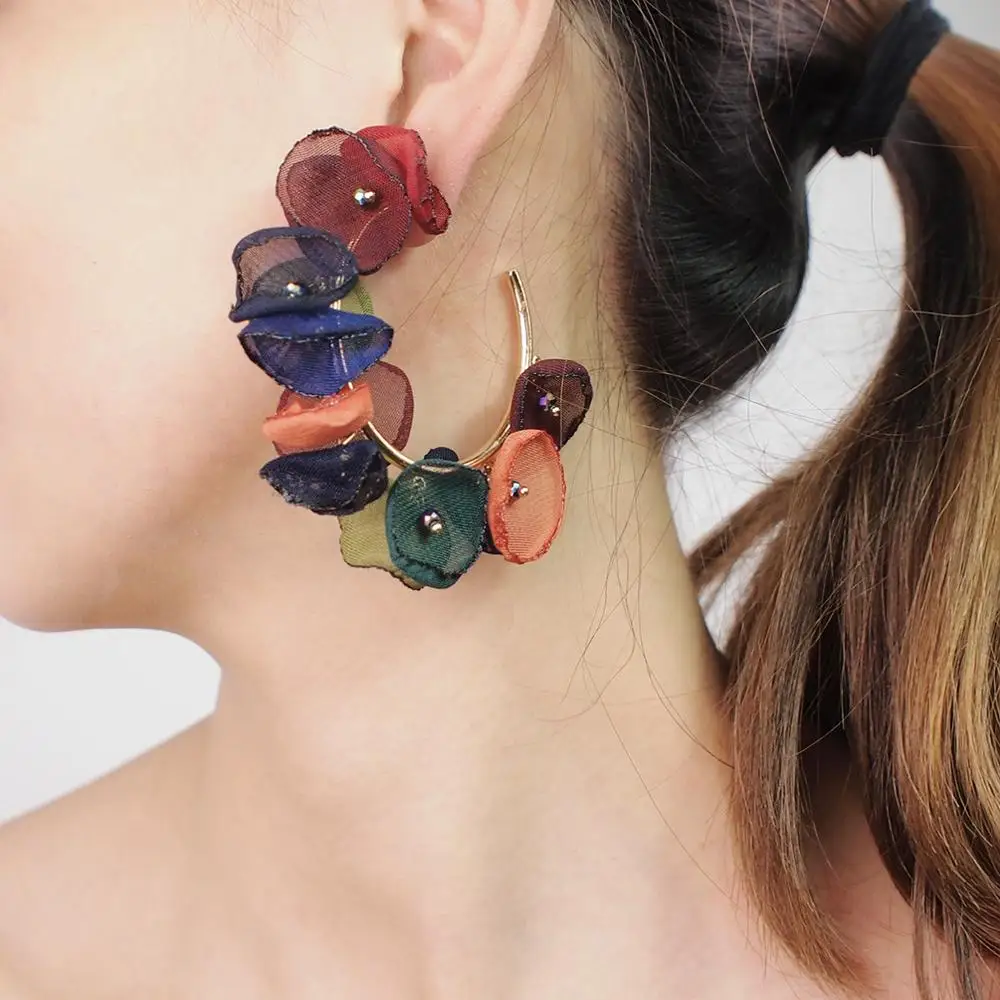 MANILAI Модные металлические серьги кольца кружевные цветы гвоздики большие