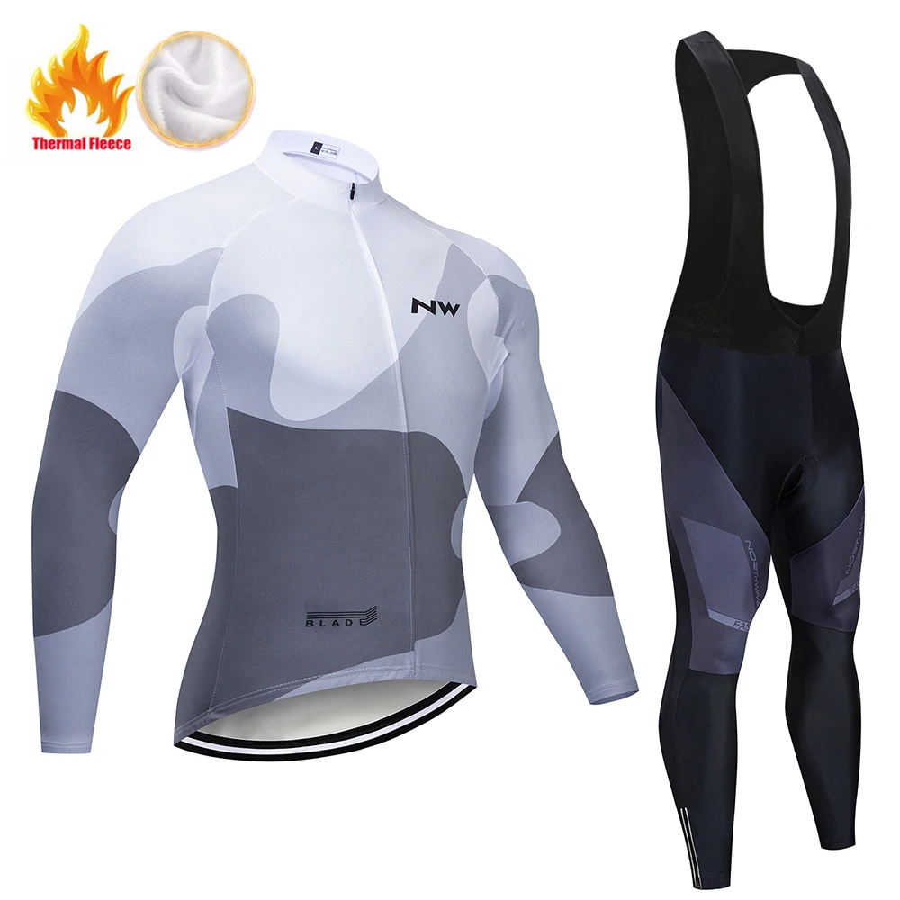 Bib Long suit NW зимний комплект для велоспорта Pro термальный флис MTB велосипедная одежда Ropa Ciclismo Invierno Мужской комплект велосипедного трикотажа - Цвет: Bib Long suit