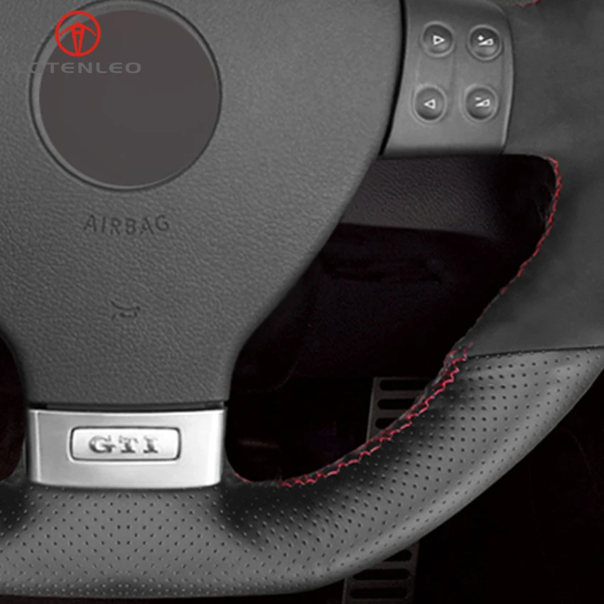LQTENLEO черный чехол рулевого колеса автомобиля из натуральной замши для Volkswagen Golf 5
