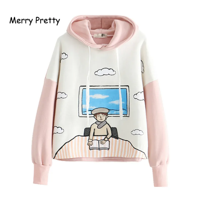 MERRY PRETTY женские бархатные толстовки с капюшоном Зимние флисовые пуловеры с длинным рукавом Harajuku брендовые толстовки с мультяшным принтом