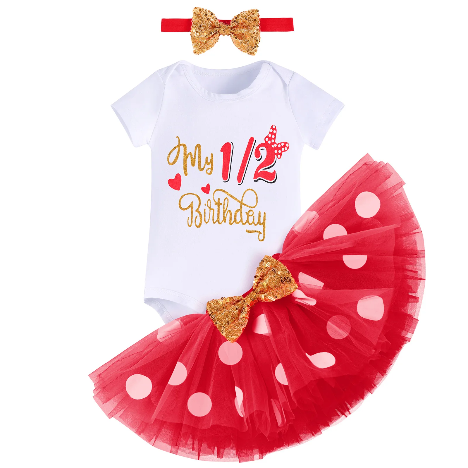 Baby Birthday Dress Printed Short-sleeved Jumpsuit Newborn Infantil Tutu Outfit Sequins Bowknot Cake Smash Photo Shoot DailyWear