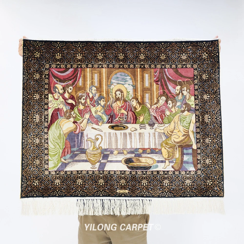 

2.4'x3' Last Supper Silk Tapestry Handmade Exquisite Small Tapestry Rugs (YWX186A)