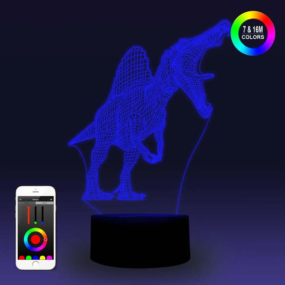 NiteApps спинозавр динозавр 3D RGB светодиодный ночник настольная лампа Иллюзия
