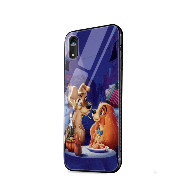 Mobile Phone Case Glass Tpu For Iphone 5 5s 6 6s 7 8 Plus X XR XS Max Shell Cover Cartoon Dog Lady And Tramp Protection | Мобильные