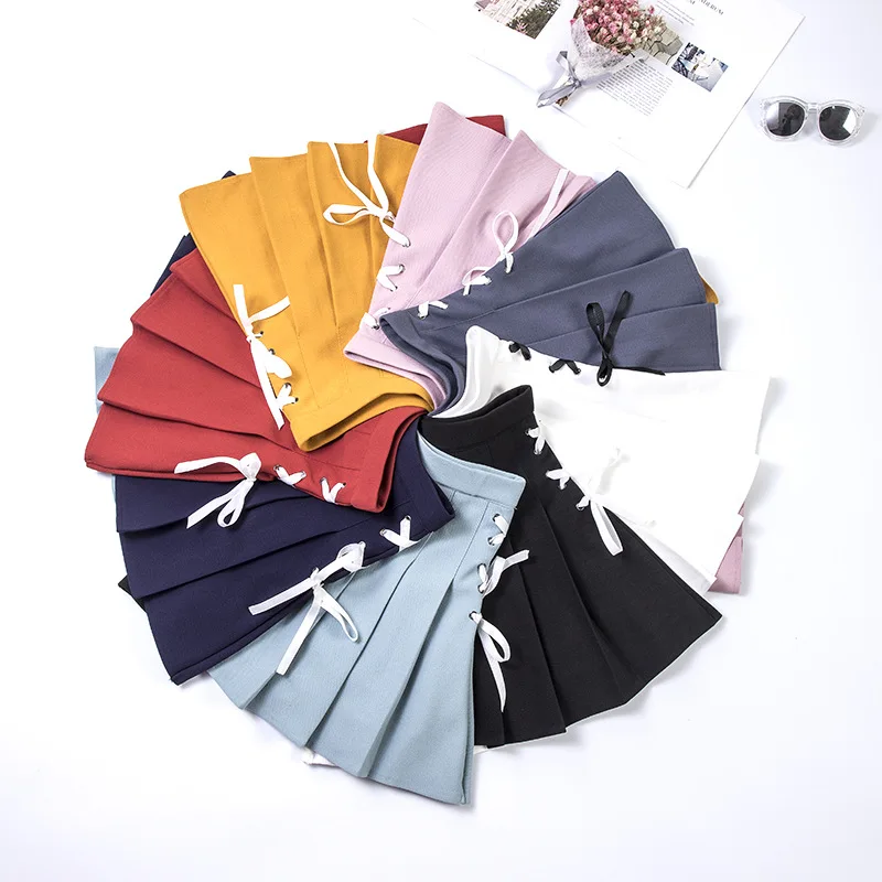 

2021 New Pleated Skirts Lace Up Female College Style Summer Bow Safety Short Skirt Women
