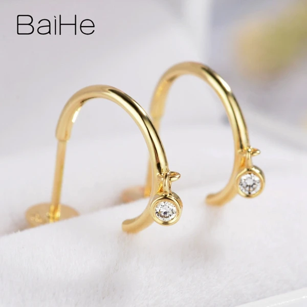 BAIHE Твердые 14 к желтое золото всего 0.06ct H/SI натуральные бриллианты ювелирные изделия Свадебные ювелирные изделия Элегантный Модный подарок серьги-гвоздики