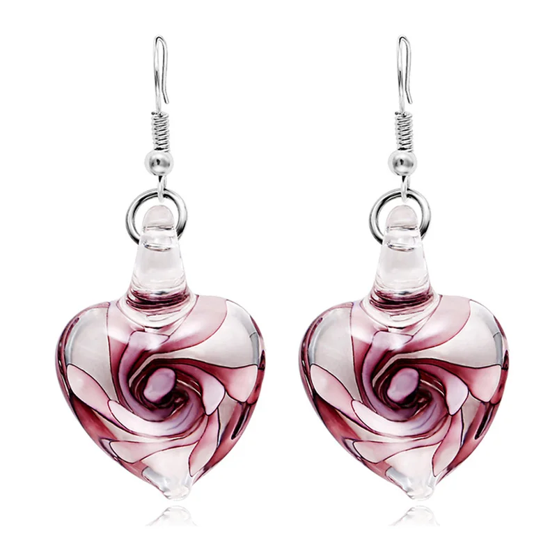 Женские длинные сережки подвески с глазурованным сердечком серьги в стиле