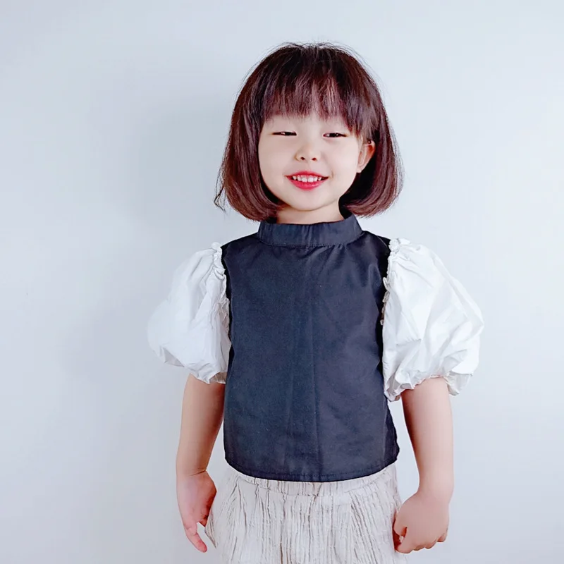 

Kids Shirts Korean Fashion Lantern Sleeve Tops for Girls Toddler Baby Blouse Casual Splice Baby Girl Shirts 2020 Spring Summer