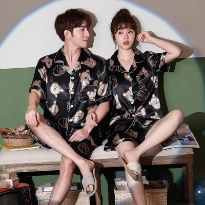 Пижама для пары женский короткий Шелковый комплект из 2 предметов мужские пижамы