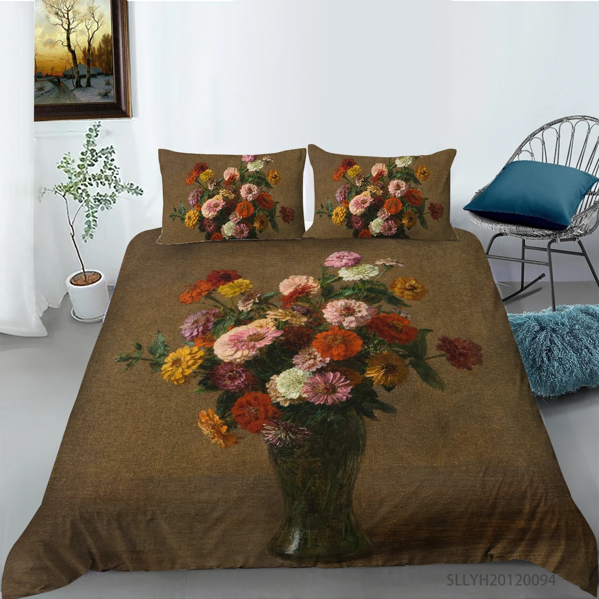 

Hot sale Oil Painting Flower print Bedding set bedclothes soft duvet cover queen king size 2/3pcs Home Textiles