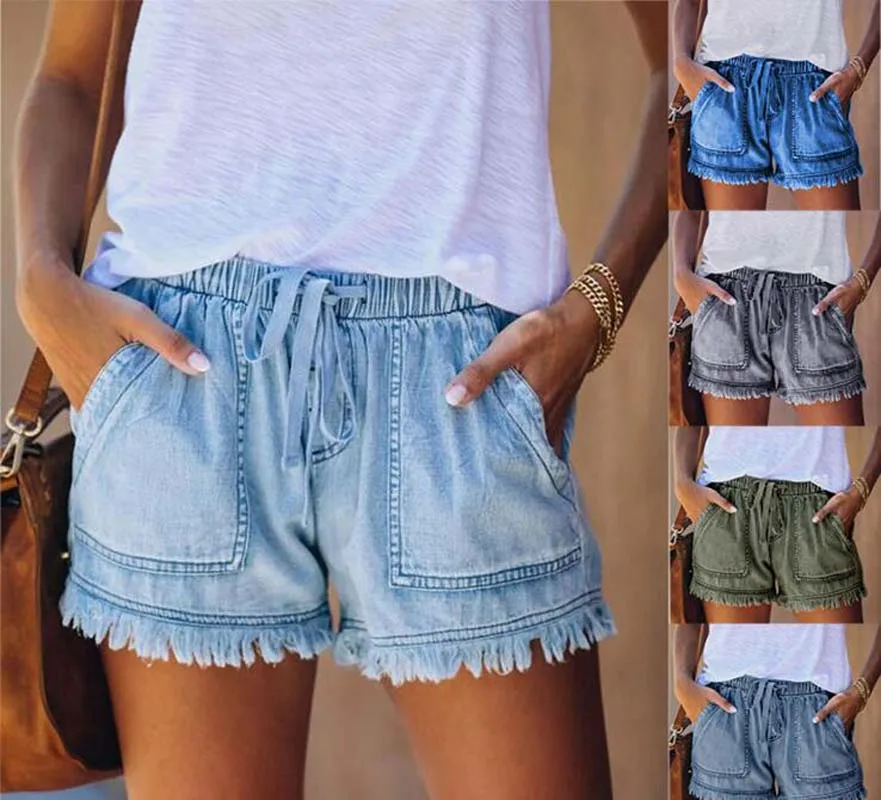 

Free Shipping 2021 Summer New Style Short Jeans Women's High Waisted Slim Pants Girls Fashion Lace-up Shorts Denim Trousers