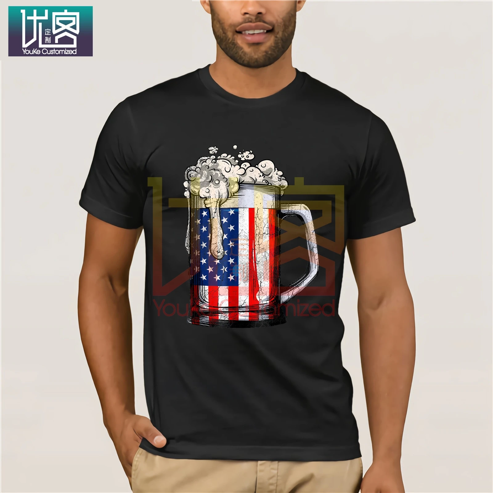 Забавное пиво американский флаг футболки для мужчин с принтом Merica США T-shirt-4th июля