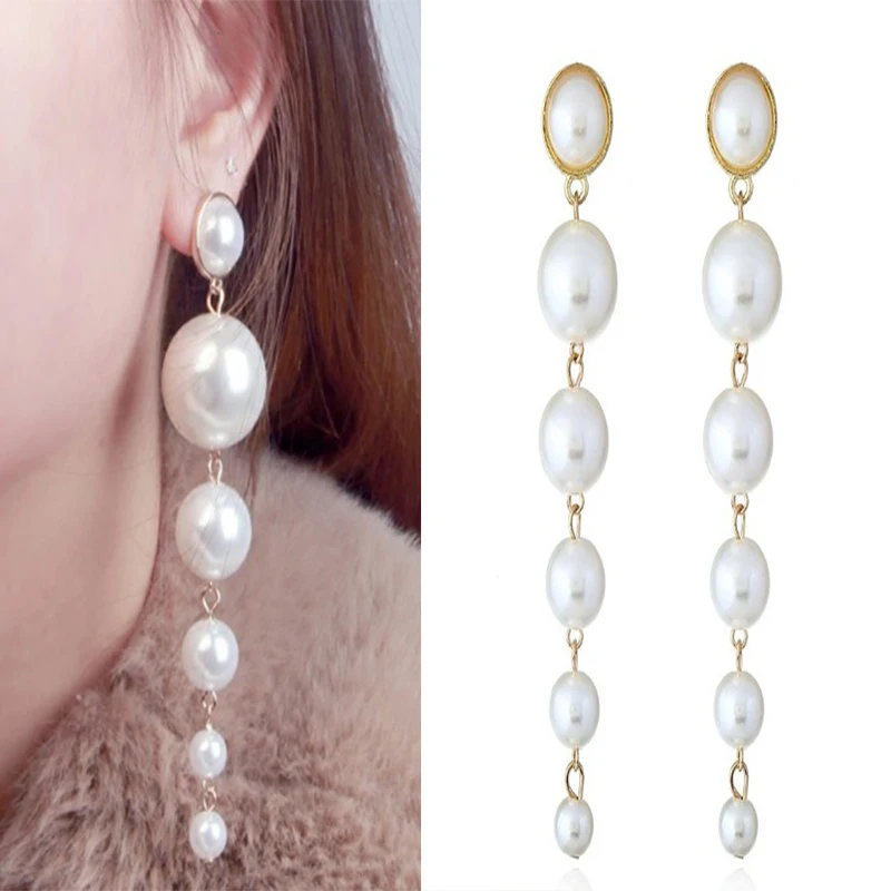 Женские серьги с жемчугом европейские и американские длинные темпераментные