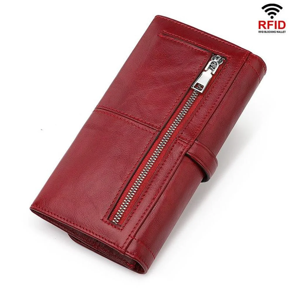 new leather wallet women rfid long zipper retro women wallet large capacity fashion female bag free global shipping