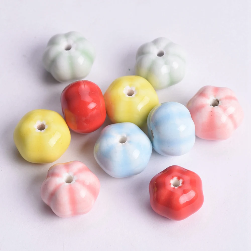 

10pcs Pumpkin Shape 12.5x9.5mm Handmade Glazed Ceramic Porcelain Loose Spacer Beads Lot for Jewelry Making DIY Crafts Findings