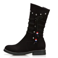 new women boots warm winter zipper comfort low square heels women fashion black wide calf snow boots elegant shoes ladies 39