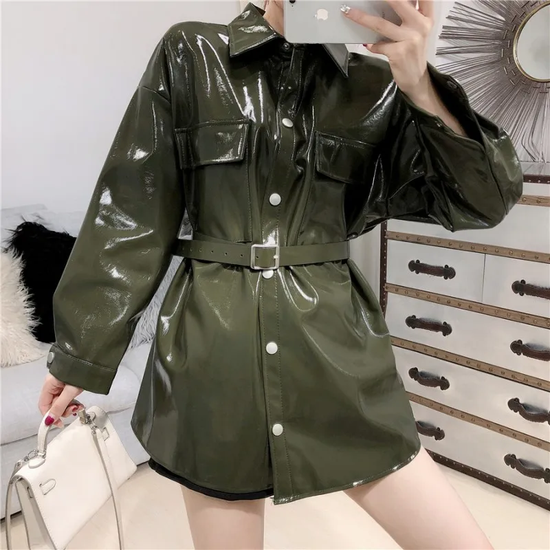 Зимняя женская куртка модная черная из искусственной кожи байкерская уличная