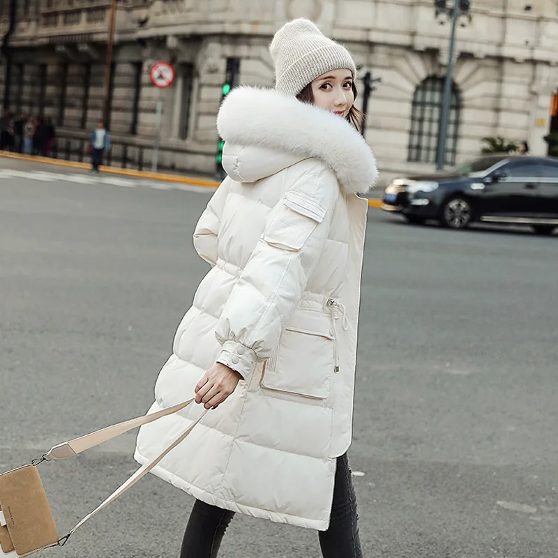 Большой натуральный енотовый меховой воротник теплый зимний пуховик с капюшоном