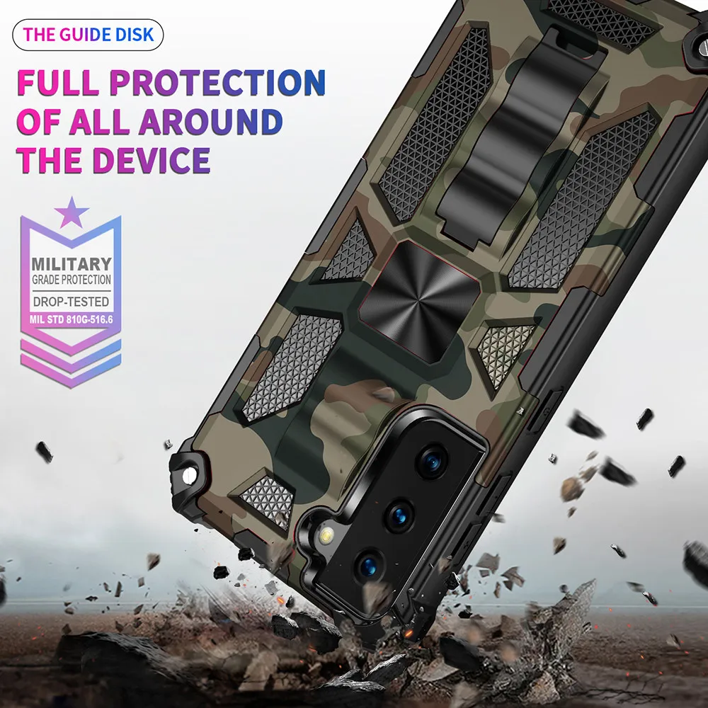 camouflage armor phone case for xiaomi redmi poco x3 nfc pro note 10 10s 10 pro ring stand bumper silicone phone back cases free global shipping