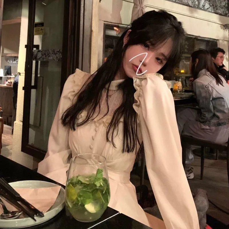 Черное платье феи с длинным рукавом весеннее кружевное свободное женская