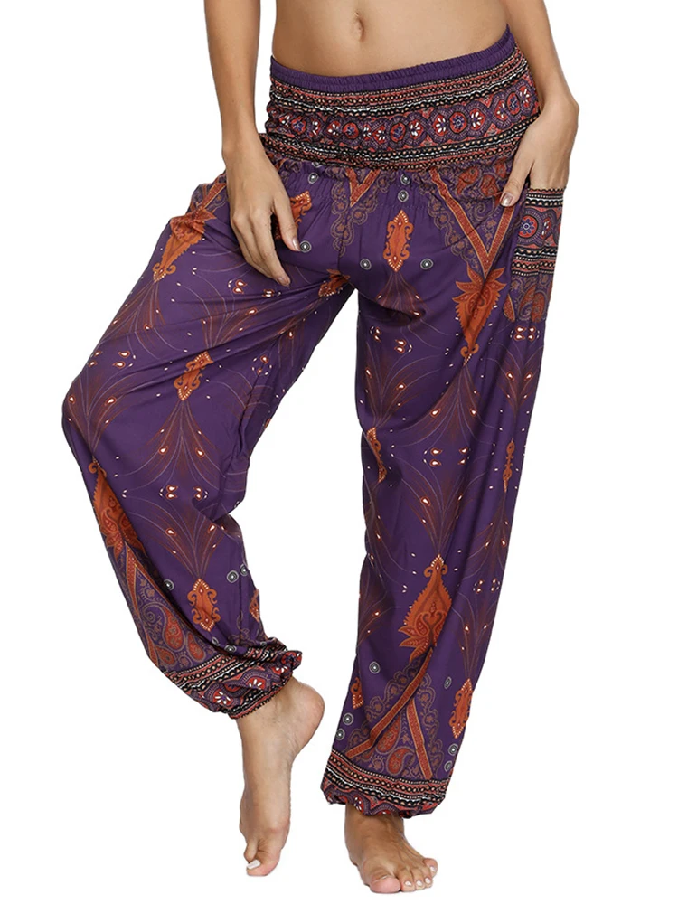 

Women Printing Harem Yoga Pants,Aladdin Genie Baggy Boho Pants, Casual Beach Boho Pants with Pockets