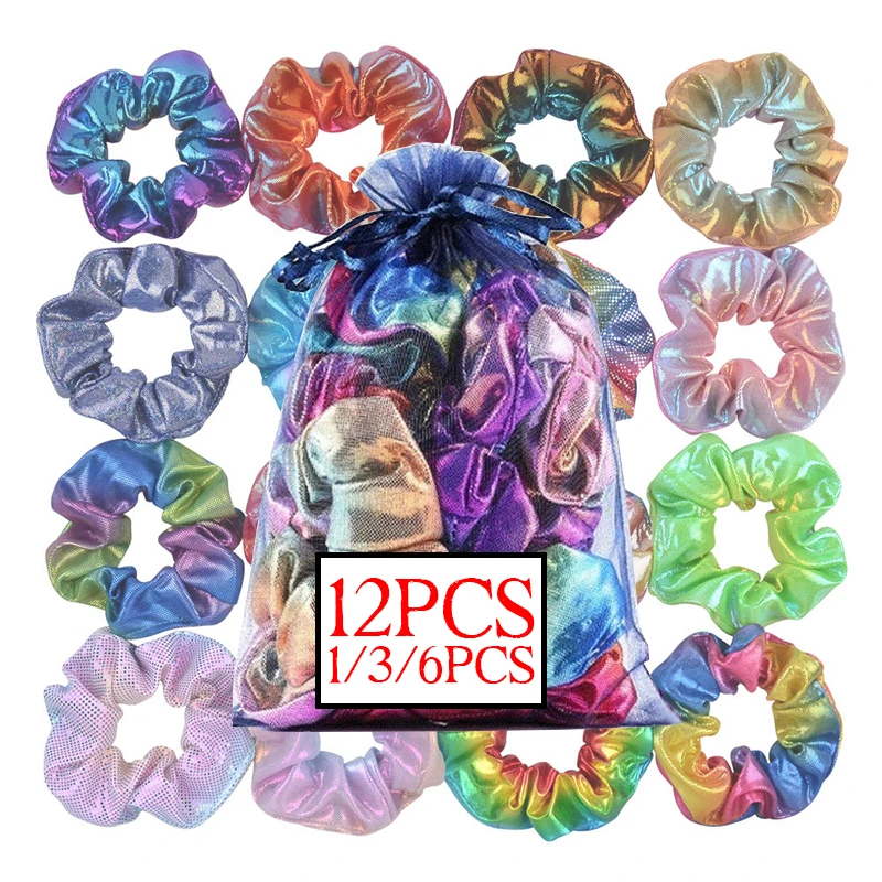 

Two-tone Elastic Hair Band Metal Color Glitter Scrunchies Girls Rainbow Hair Rope Hair Accessories for Women Fashion Accessories