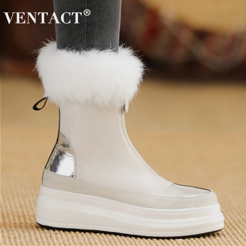 

VENTACT Real Leather Short Boot Female Shoes Mixed Color Snow Boots 2022 Fashion Winter Warm Women Footwear Size 34-39