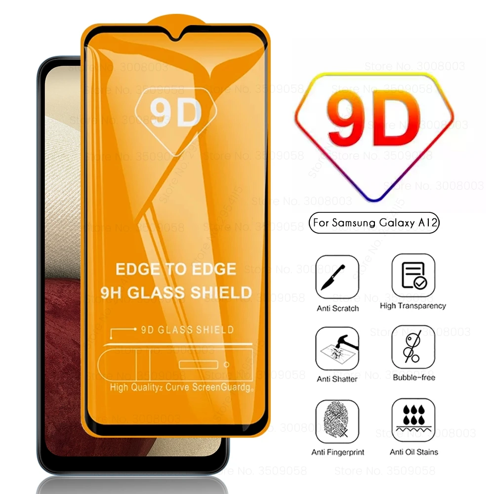 

9d полное клеевое закаленное стекло для защиты экрана для samsung galaxy a12 a 12 sm-a125f/dns 6,5 ''армированный защитный чехол