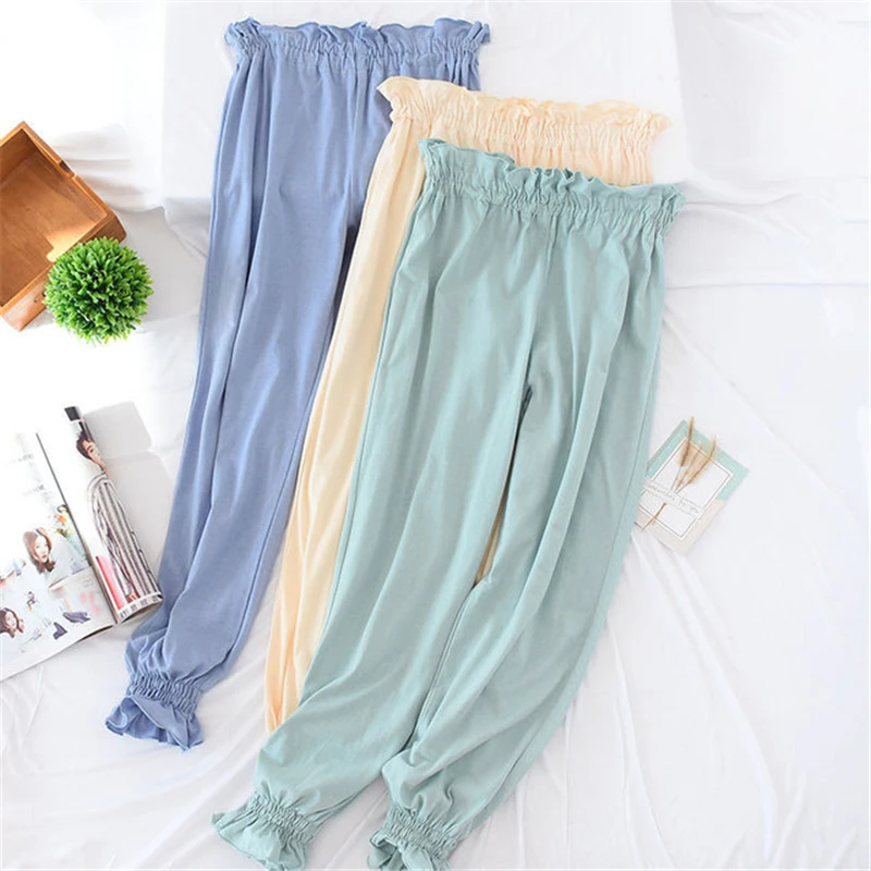 

пижама ladies pants loose cotton home pants air conditioning pants large size cotton can be worn outside wholesale Sleep Bottoms