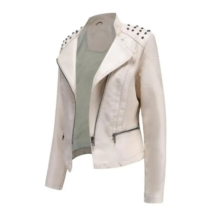 6 Colors Special Women Lapel Rivet Leather Jacket Women's leather jacket Slim Overcoat Eurocode PU Leather Coat