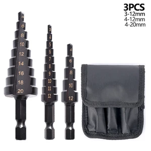 Ступенчатое сверло из быстрорежущей стали, 3 шт.компл., 3-124-124-20 мм, черное, нитридное покрытие, для дерева и металла