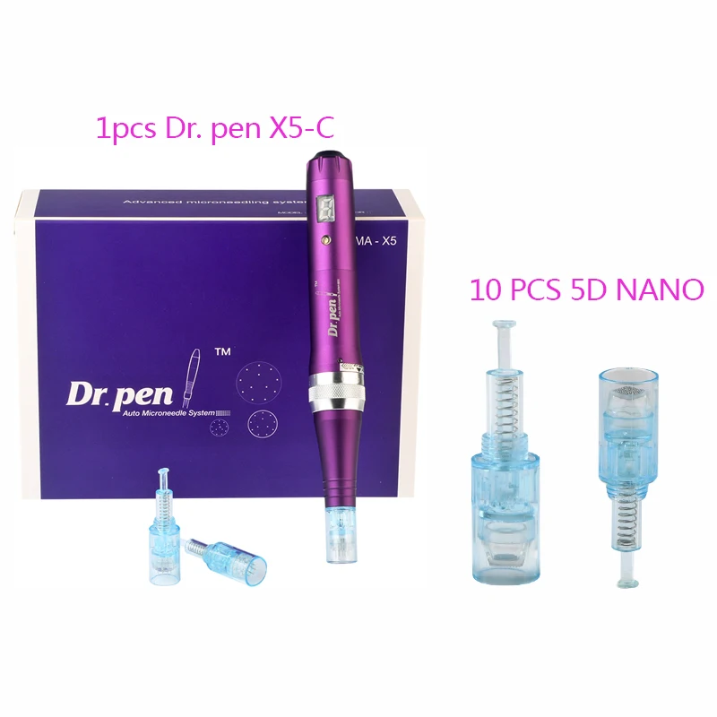 Dr. pen 5D NANO Ручка Ultima X5 Проводная Дерма ручка с 10 микроиглами микро Дерма терапия винтовой картридж авто микро игла ручка машина - Цвет: Dr. pen 5D NANO