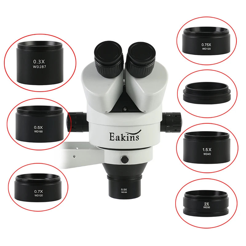 WD30 WD165 WD120 0.3X 0.5X 0.7X 0.75X 1X 1.5X 2X Trinocular Microscope Stereo Microscope Auxiliary Objective Lens Barlow Lens