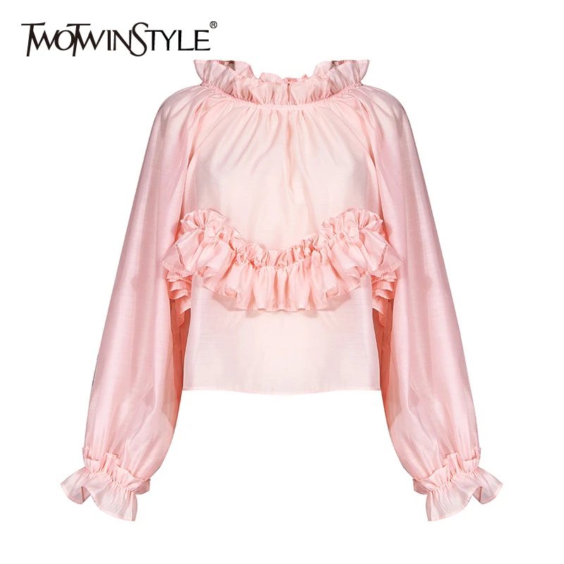 TWOTWINSTYLE женская рубашка с оборками в стиле пэчворк со стоячим воротником и