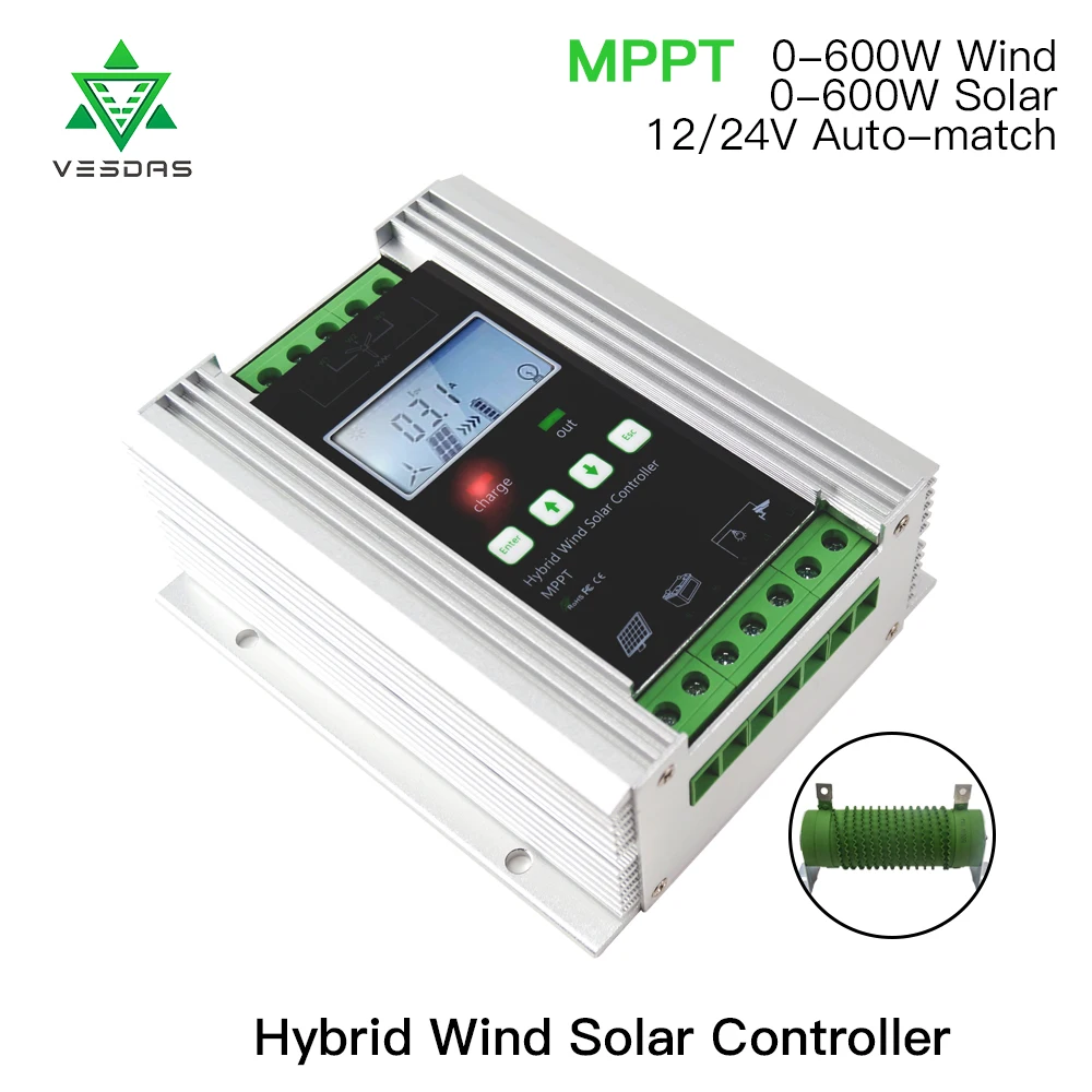 Гибридный контроллер Заряда MPPT на солнечной батарее 1200 Вт регулятор заряда 12/24