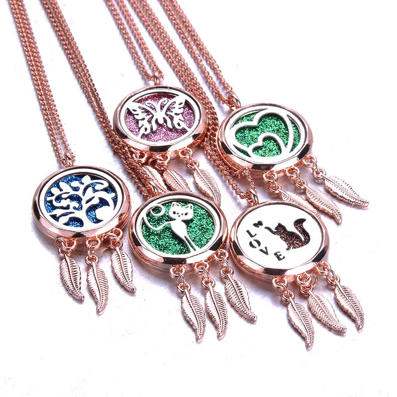 Rose Gold Perfume Diffuser Necklace Magnetic Pendant Aromatherapy Locket Jewelry Essential Oil For Women | Украшения и аксессуары