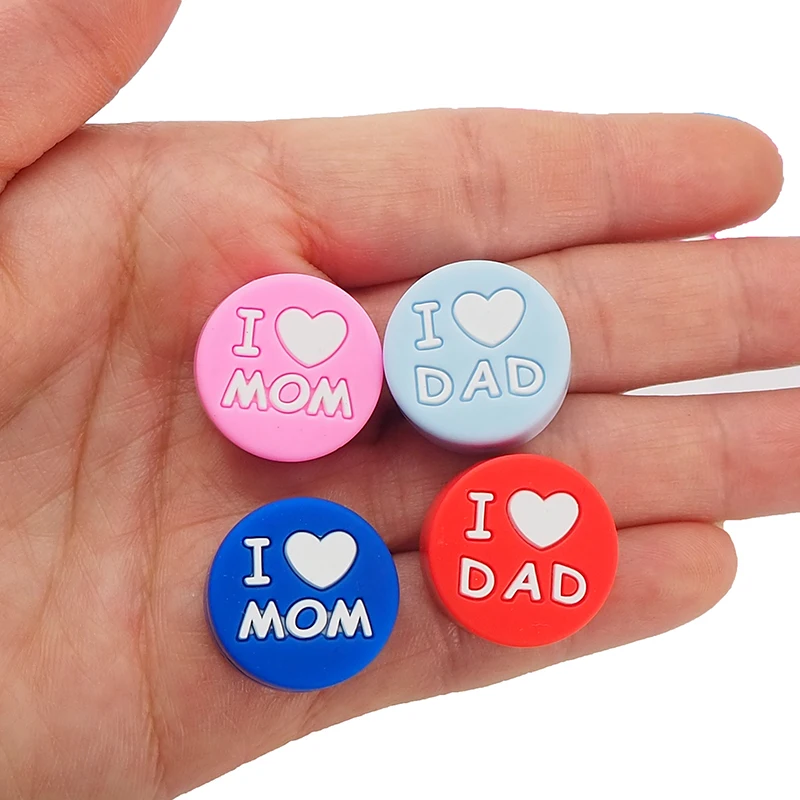 Chenkai 5PCS Baby Silicone Letter Teether Bead I LOVE DAD Teething BPA Free Infant Chewable Round Pendant Necklace Accessory | Мать и