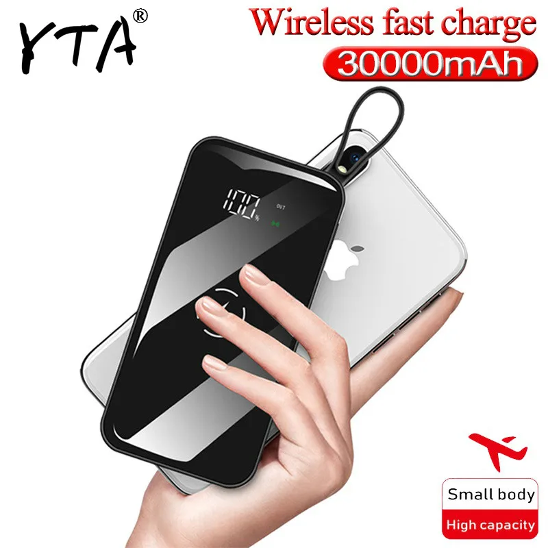 QI беспроводной внешний аккумулятор 30000 мАч большая емкость Внешняя батарея