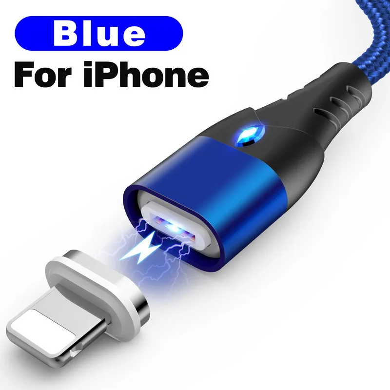 For iPhone Blue 2 м Магнитный кабель быстрой 3A для iPhone XS samsung Зарядное устройство Quick Charge 3,0 Micro Тип usb C магнит телефона для зарядки и передачи данных кабель - Цвет: For iPhone Blue