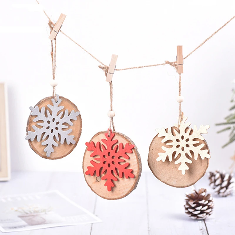 

Christmas Snowflake Decorations Christmas Tree Wooden Pendants Ornament DIY Home Decor Party Decoration Kids Gift