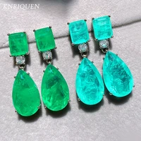 2021 trend 925 sterling silver paraiba tourmaline emerald gemstone big drop earrings for women cocktail party fine jewelry giift