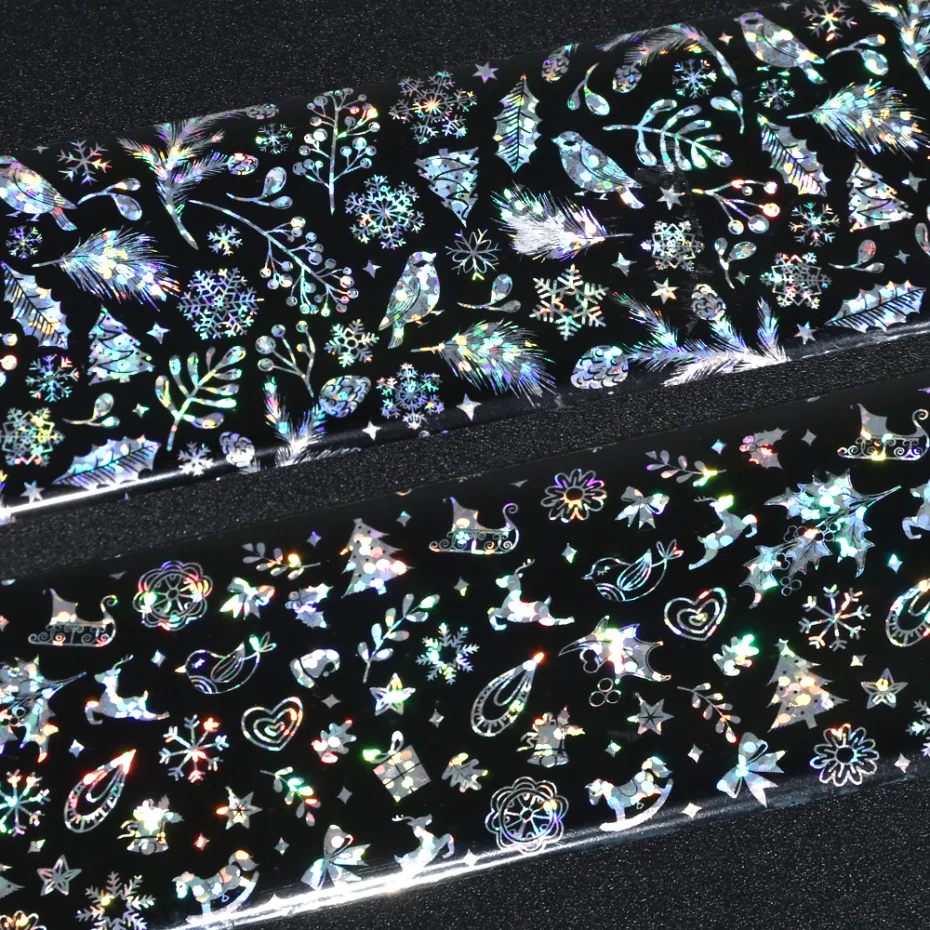 10pc Holographic Nail Art Transfer Foil Set Christmas Design Water Sticker Manicure Gel Wraps Adhesive Xmas Slider LAA21-2 | Красота и