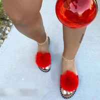 2020 summer new women shoes flat sandals open toe summer outdoor beach slippers sexy fashion hair ball plus size 43