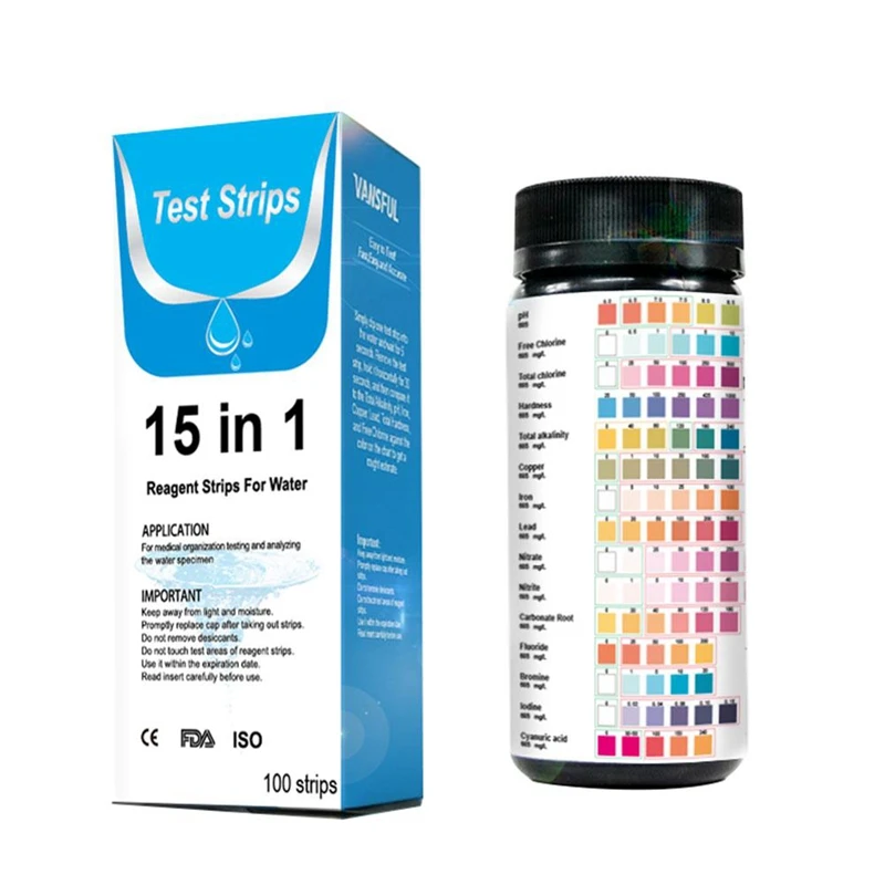

15-In-1 Drinking Water Test Strip PH Bromine Nitrate Water Quality Test for Aquarium Fish Tank Pool Water Test Strip