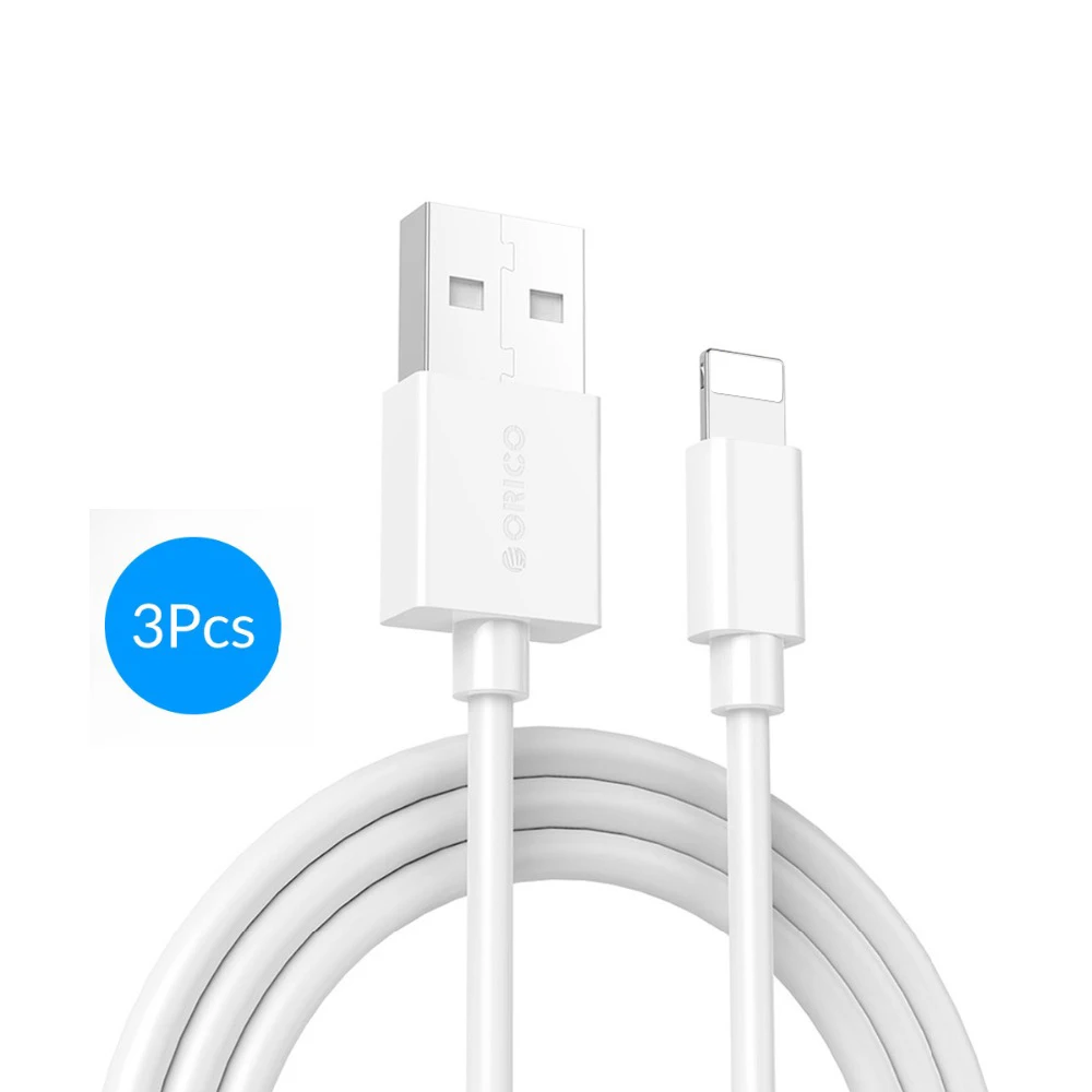 ORICO LTG 2A кабель для освещения 1 м USB кабель для передачи данных и зарядки зарядное устройство адаптер для iPhone 6 7 8 мобильный телефон - Цвет: 3 Pcs Lighting Cable